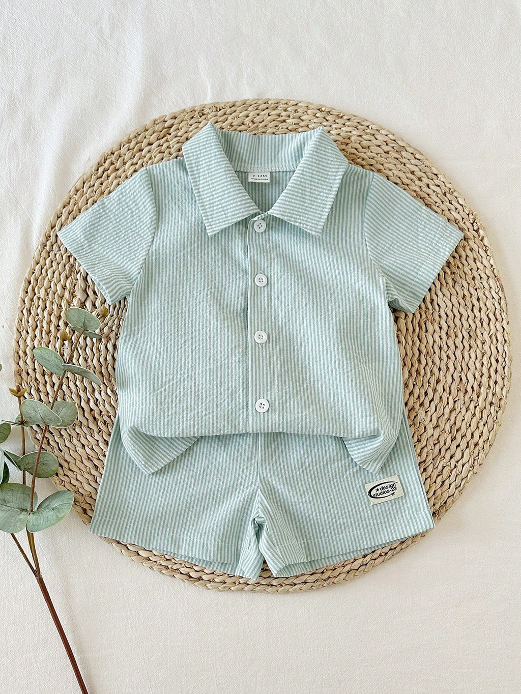 Boys Mint Green Striped Shirt & Shorts Co-Ord Set | Premium Summer Outfit