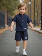 Boys Nevy Blue Popcorn T-Shirt & Shorts Co-Ord Set | Summer Casual Wear for Kids
