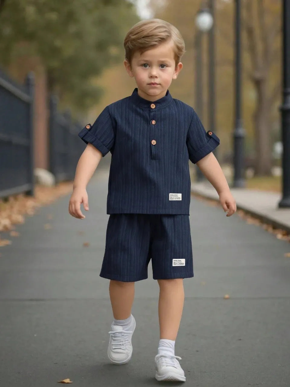 Boys Nevy Blue Popcorn T-Shirt & Shorts Co-Ord Set | Summer Casual Wear for Kids