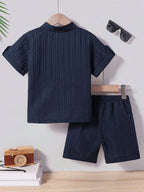 Boys Nevy Blue Popcorn T-Shirt & Shorts Co-Ord Set | Summer Casual Wear for Kids