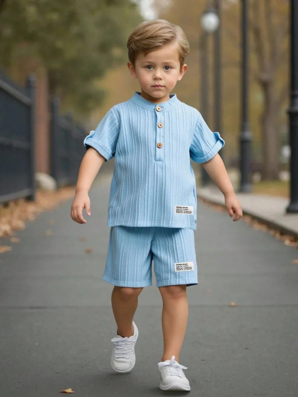 Boys Sky Blue Popcorn T-Shirt & Shorts Co-Ord Set | Summer Casual Wear for Kids