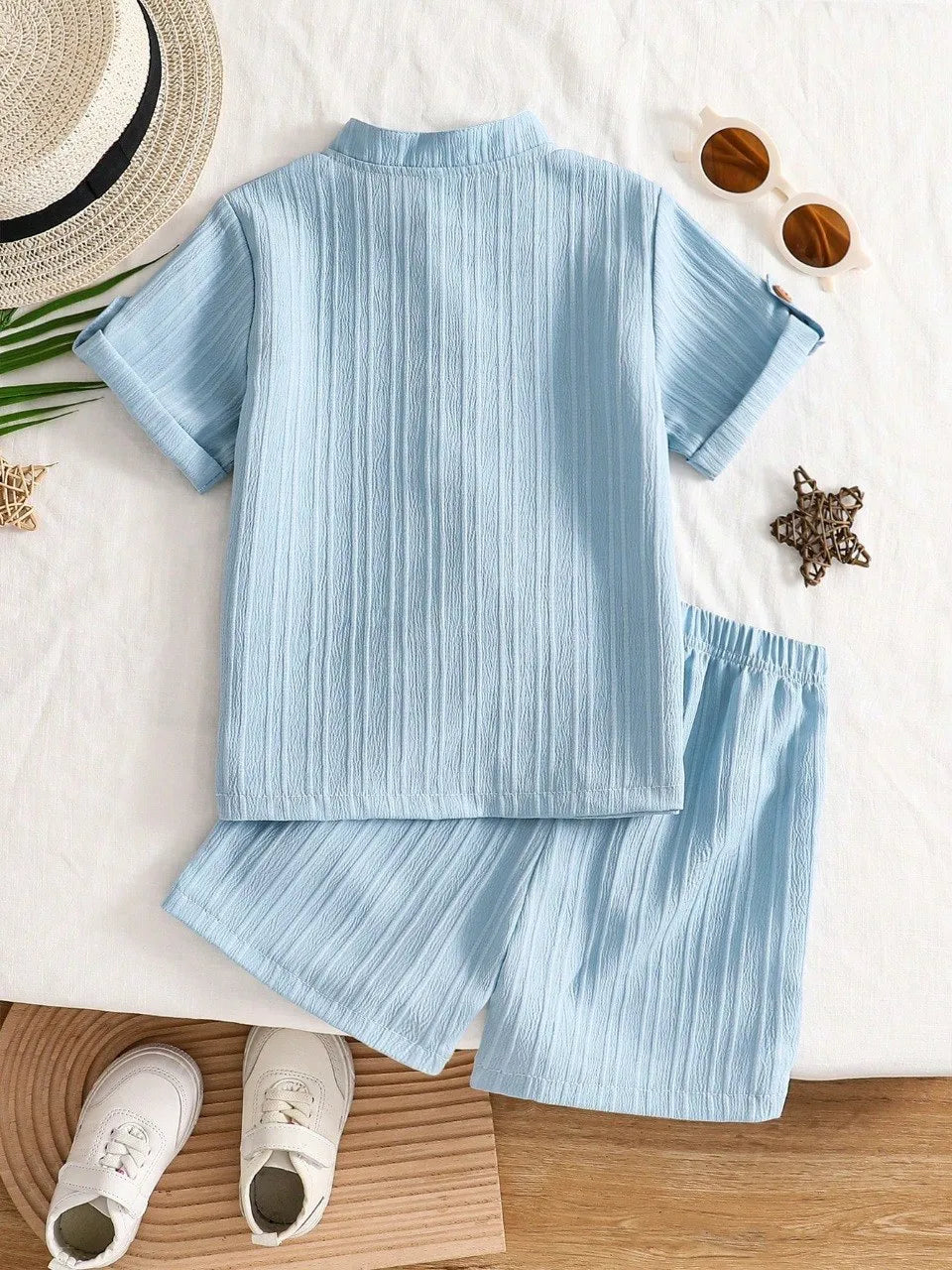 Boys Sky Blue Popcorn T-Shirt & Shorts Co-Ord Set | Summer Casual Wear for Kids