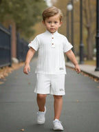 Boys White Popcorn T-Shirt & Shorts Co-Ord Set | Summer Casual Wear for Kids