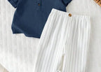 Boys Nevy Blue Kurta Shirt & White Striped Pants Co-Ord Set | Ethnic Casual Outfit