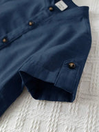 Boys Nevy Blue Kurta Shirt & White Striped Pants Co-Ord Set | Ethnic Casual Outfit