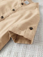 Boys Cream Kurta Shirt & White Striped Pants Co-Ord Set | Ethnic Casual Outfit