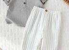 Boys Grey Kurta Shirt & White Striped Pants Co-Ord Set | Ethnic Casual Outfit