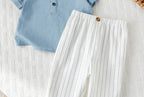 Boys Sky Blue Kurta Shirt & White Striped Pants Co-Ord Set | Ethnic Casual Outfit
