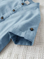 Boys Sky Blue Kurta Shirt & White Striped Pants Co-Ord Set | Ethnic Casual Outfit