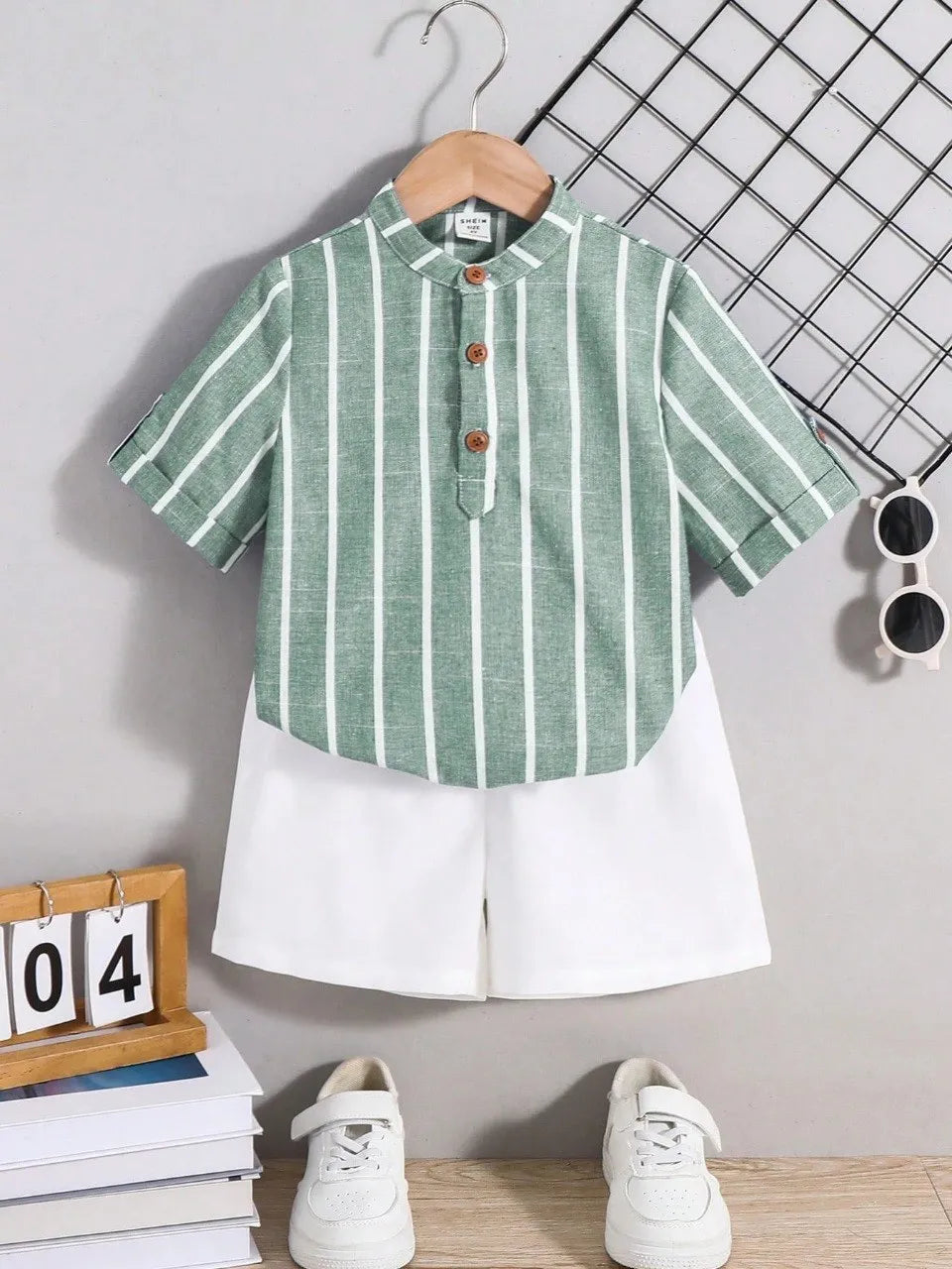 Boys Pista Striped Shirt & White Shorts Co-Ord Set | Smart Casual Outfit for Kids