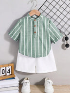 Boys Pista Striped Shirt & White Shorts Co-Ord Set | Smart Casual Outfit for Kids