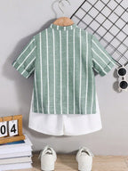 Boys Pista Striped Shirt & White Shorts Co-Ord Set | Smart Casual Outfit for Kids