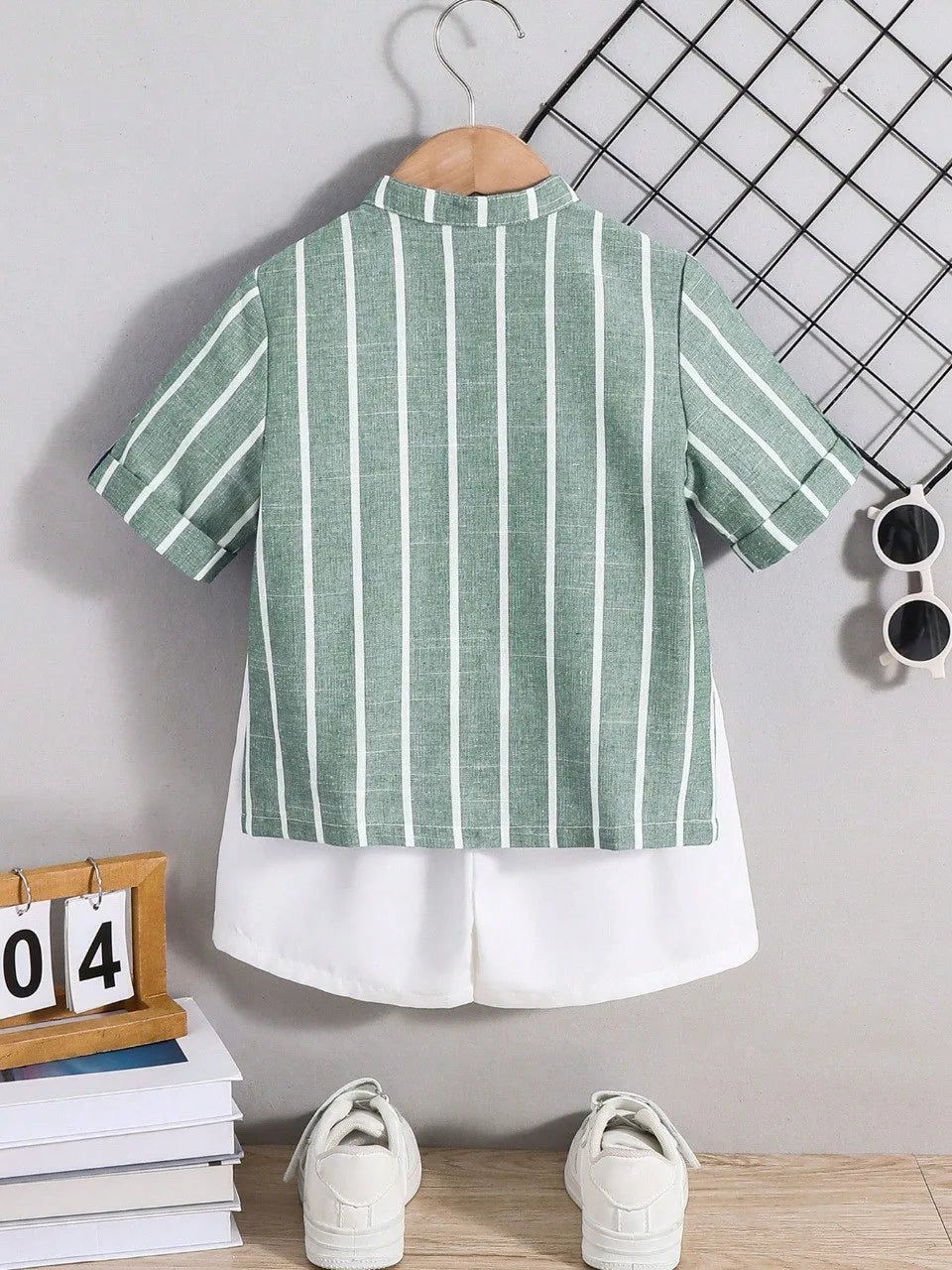 Boys Pista Striped Shirt & White Shorts Co-Ord Set | Smart Casual Outfit for Kids