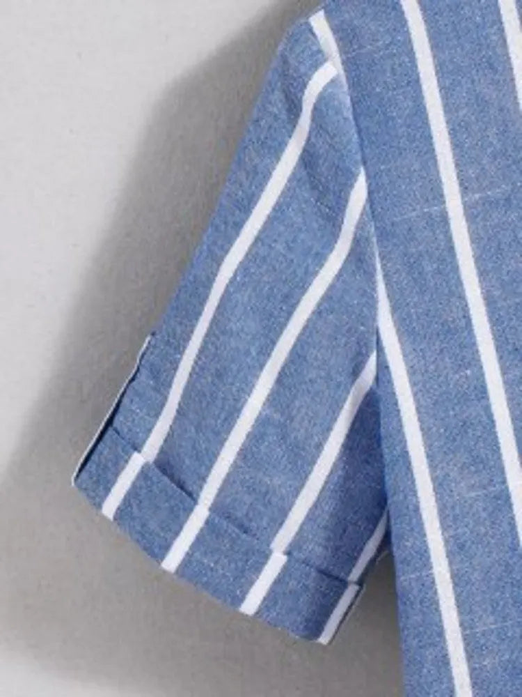 Boys Blue Striped Shirt & White Shorts Co-Ord Set | Smart Casual Outfit for Kids