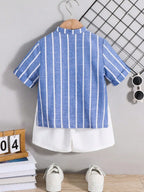 Boys Blue Striped Shirt & White Shorts Co-Ord Set | Smart Casual Outfit for Kids