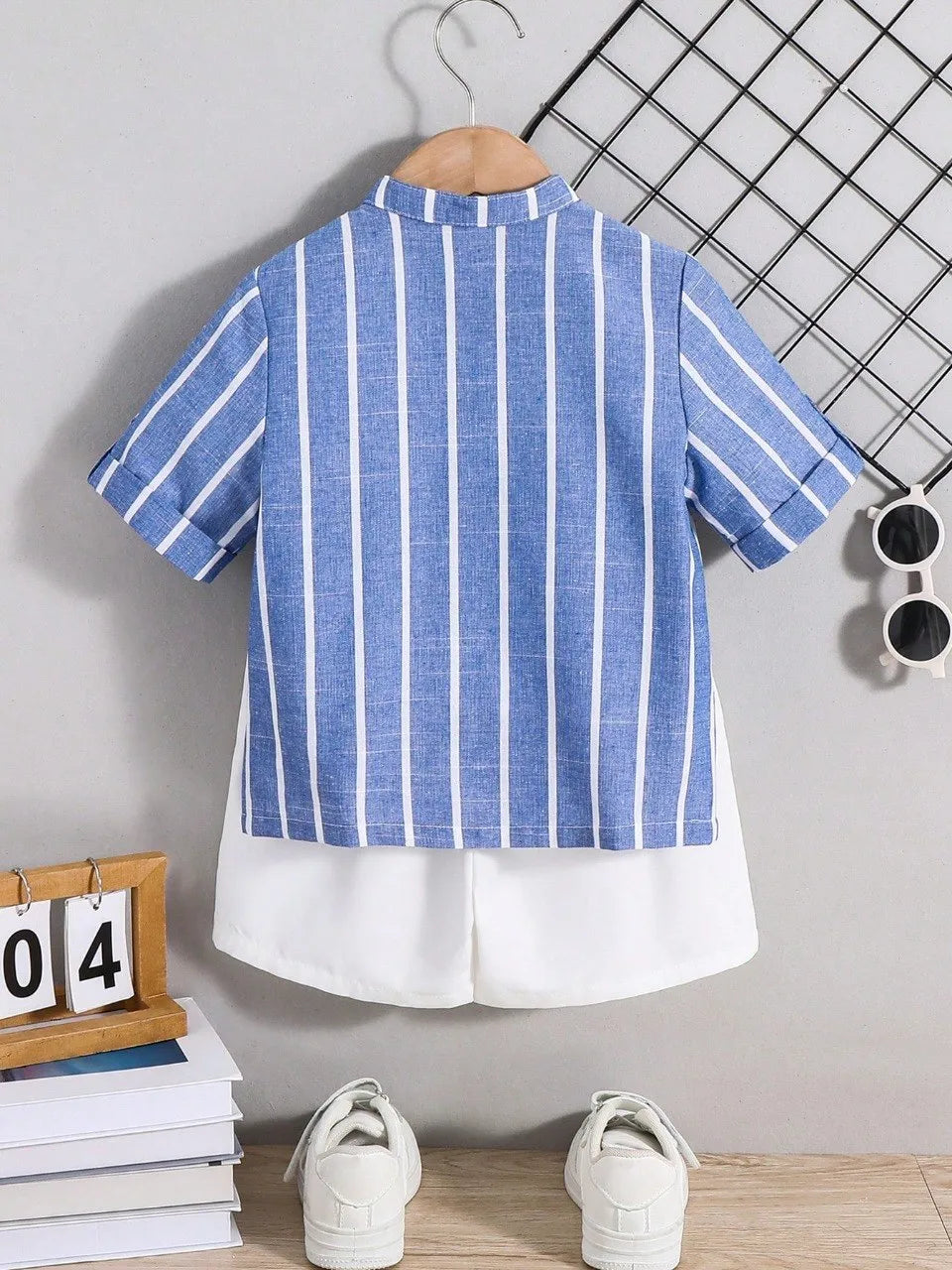 Boys Blue Striped Shirt & White Shorts Co-Ord Set | Smart Casual Outfit for Kids