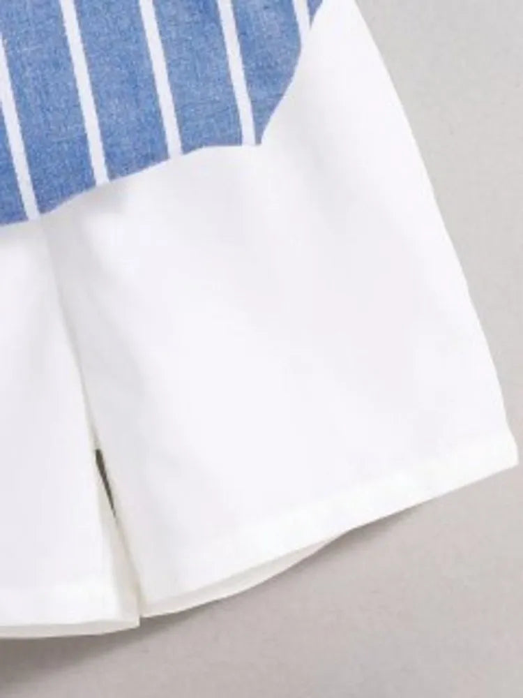 Boys Blue Striped Shirt & White Shorts Co-Ord Set | Smart Casual Outfit for Kids