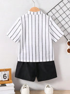 Boys White Striped Shirt & Black Shorts Co-Ord Set | Smart Casual Outfit for Kids